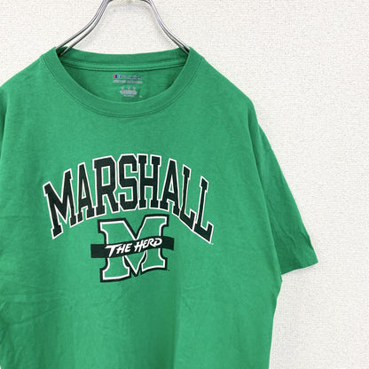 古着 used　champion　チャンピオン　半袖カレッジプリントTシャツ　マーシャル大学　緑　クルーネック　レトロ　Lサイズ