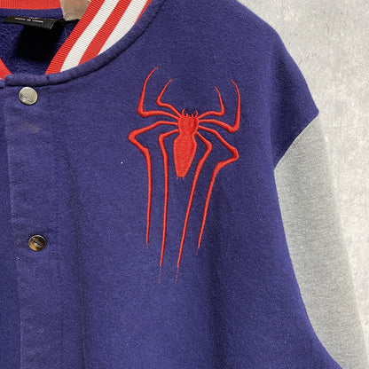 古着 used　MARVEL マーベル　Spiderman　スパイダーマン　長袖スタジャン　ワンポイント刺繍　ネイビー