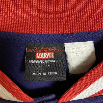 古着 used　MARVEL マーベル　Spiderman　スパイダーマン　長袖スタジャン　ワンポイント刺繍　ネイビー