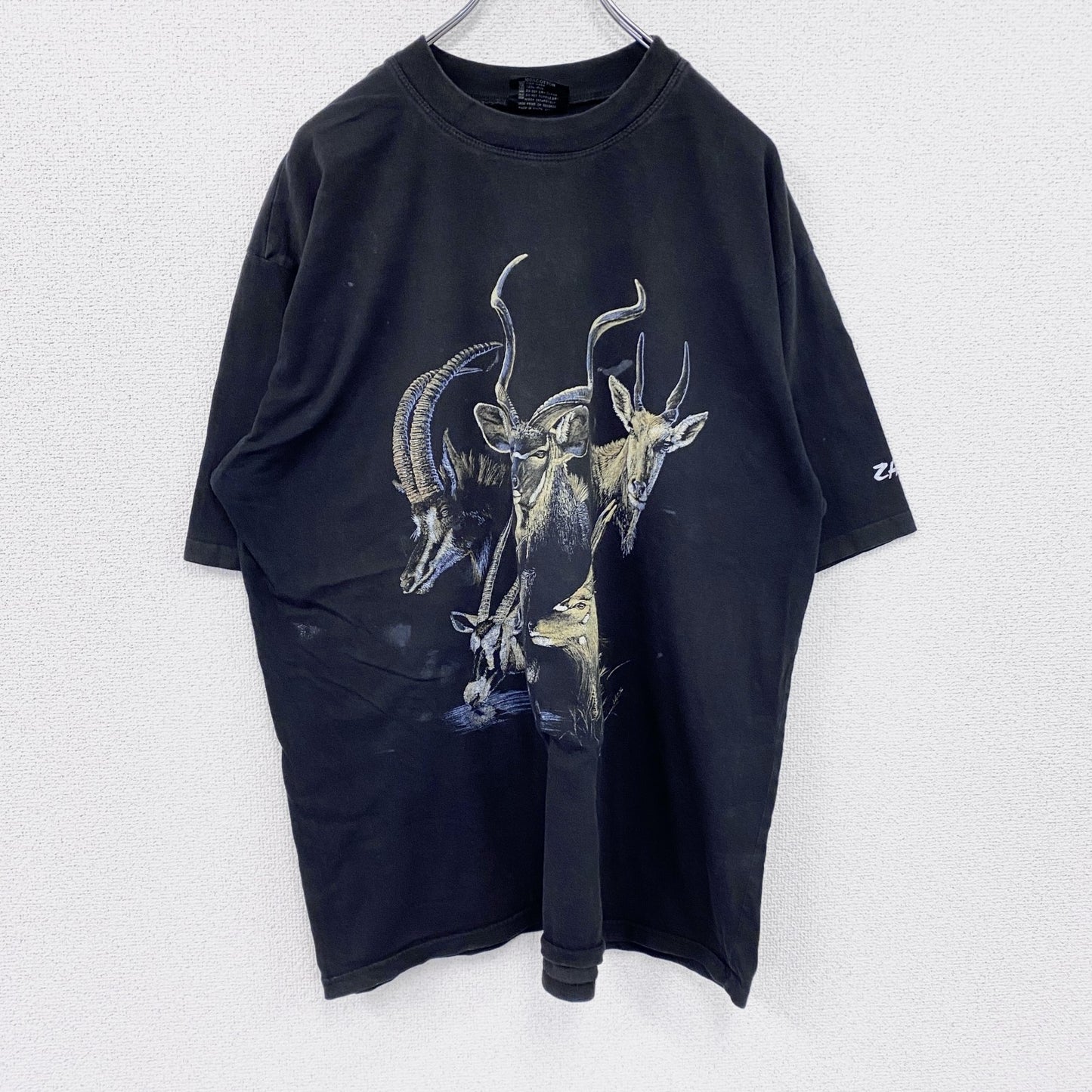 EVERYTHING ETHNIC　半袖アニマルプリントTシャツ　黒　ブラック　XLサイズ
