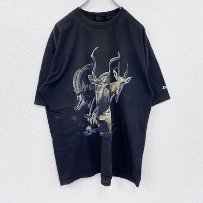 EVERYTHING ETHNIC　半袖アニマルプリントTシャツ　黒　ブラック　XLサイズ
