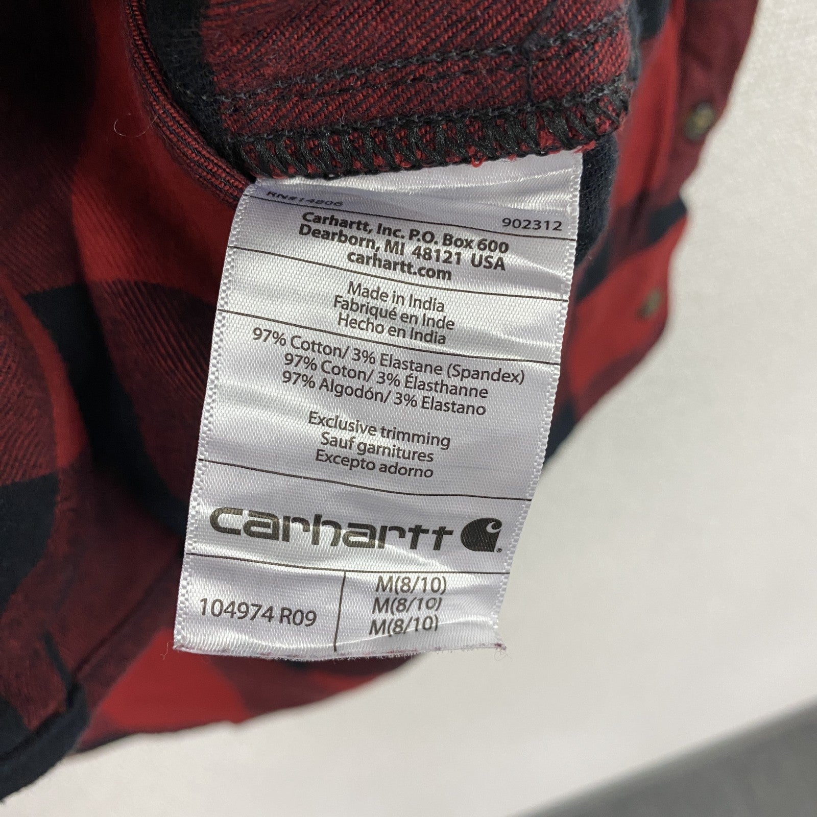 Carhartt　カーハート　長袖ネルシャツワンピース　バッファローチェック　ポケット付　赤　レッド　Ｍサイズ