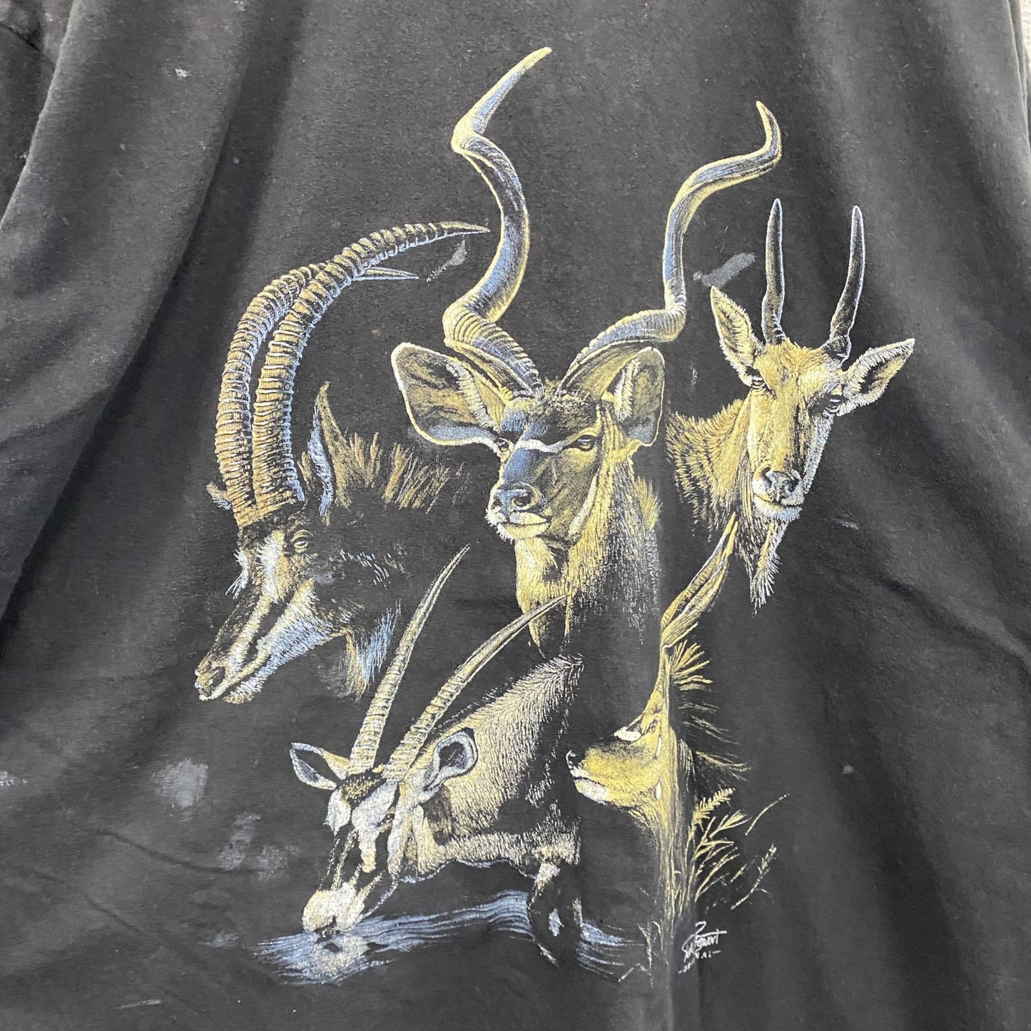 EVERYTHING ETHNIC　半袖アニマルプリントTシャツ　黒　ブラック　XLサイズ