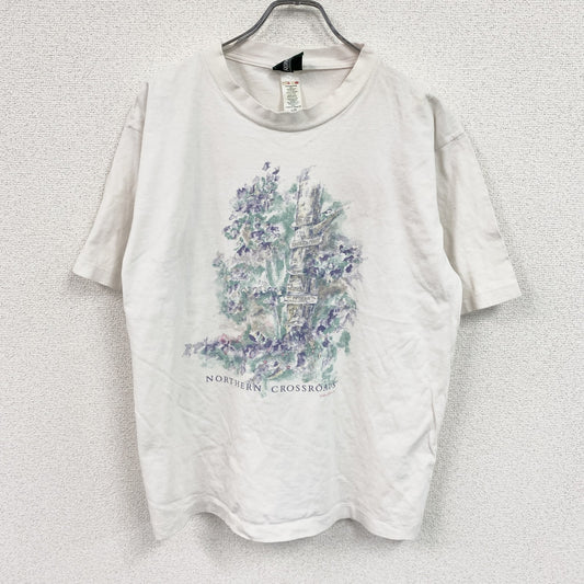 90s～　NORTHERN REFLECTIONS　半袖Tシャツ　アートT　シングルステッチ　白　ホワイト　Lサイズ