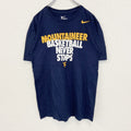古着 used　NIKE　ナイキ　半袖プリントTシャツ　バスケットボール　スウッシュマーク　ネイビー　クルーネック　Mサイズ