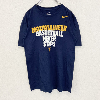 古着 used　NIKE　ナイキ　半袖プリントTシャツ　バスケットボール　スウッシュマーク　ネイビー　クルーネック　Mサイズ