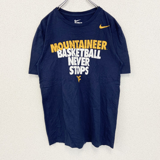 古着 used　NIKE　ナイキ　半袖プリントTシャツ　バスケットボール　スウッシュマーク　ネイビー　クルーネック　Mサイズ