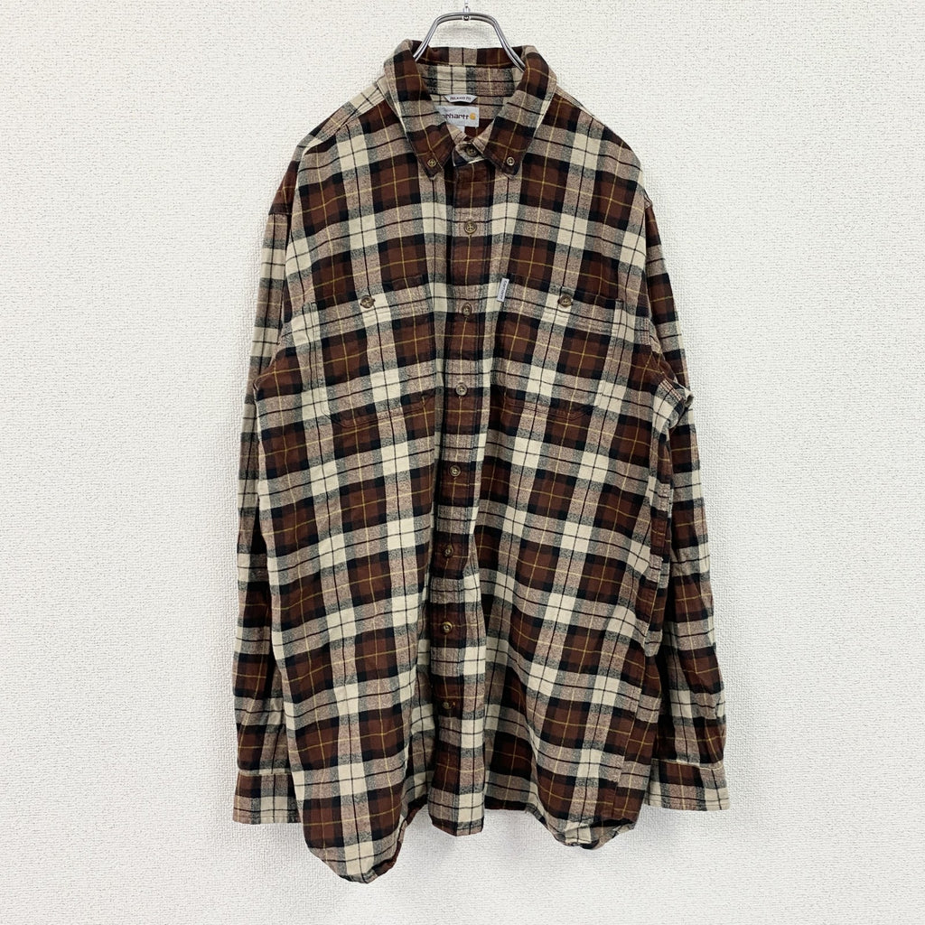 Carhartt　カーハート　長袖ネルシャツ　ボタンダウンシャツ　茶色　ブラウン　XLサイズ