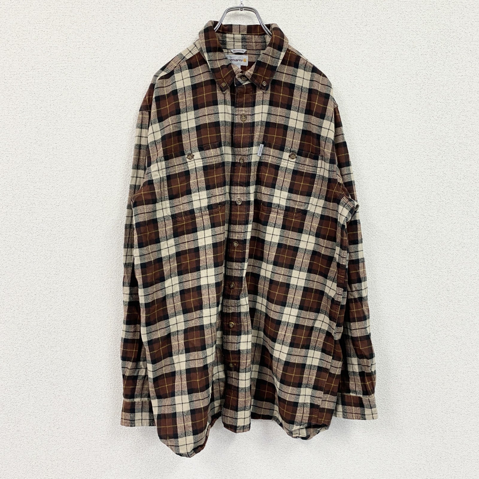 Carhartt　カーハート　長袖ネルシャツ　ボタンダウンシャツ　茶色　ブラウン　XLサイズ