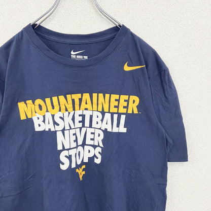 古着 used　NIKE　ナイキ　半袖プリントTシャツ　バスケットボール　スウッシュマーク　ネイビー　クルーネック　Mサイズ