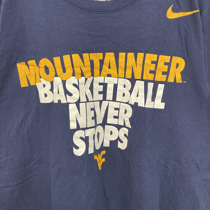 古着 used　NIKE　ナイキ　半袖プリントTシャツ　バスケットボール　スウッシュマーク　ネイビー　クルーネック　Mサイズ