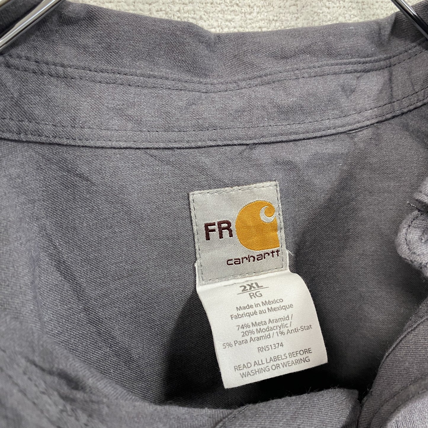 Carhartt　カーハート　長袖ワークシャツ　ボタンダウンシャツ　ダブルポケット　灰色　グレー　2XLサイズ