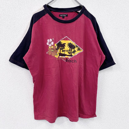 HISTREET　半袖プリントTシャツ　ラグランT　赤　レッド　Lサイズ