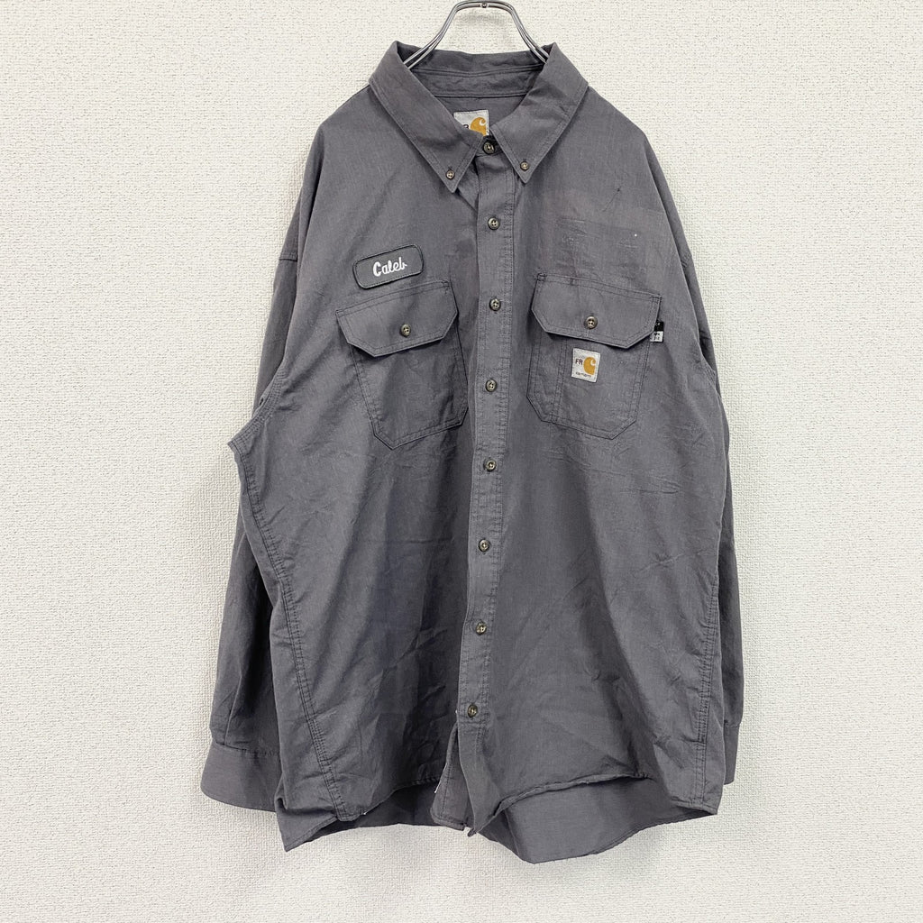 Carhartt　カーハート　長袖ワークシャツ　ボタンダウンシャツ　ダブルポケット　灰色　グレー　2XLサイズ