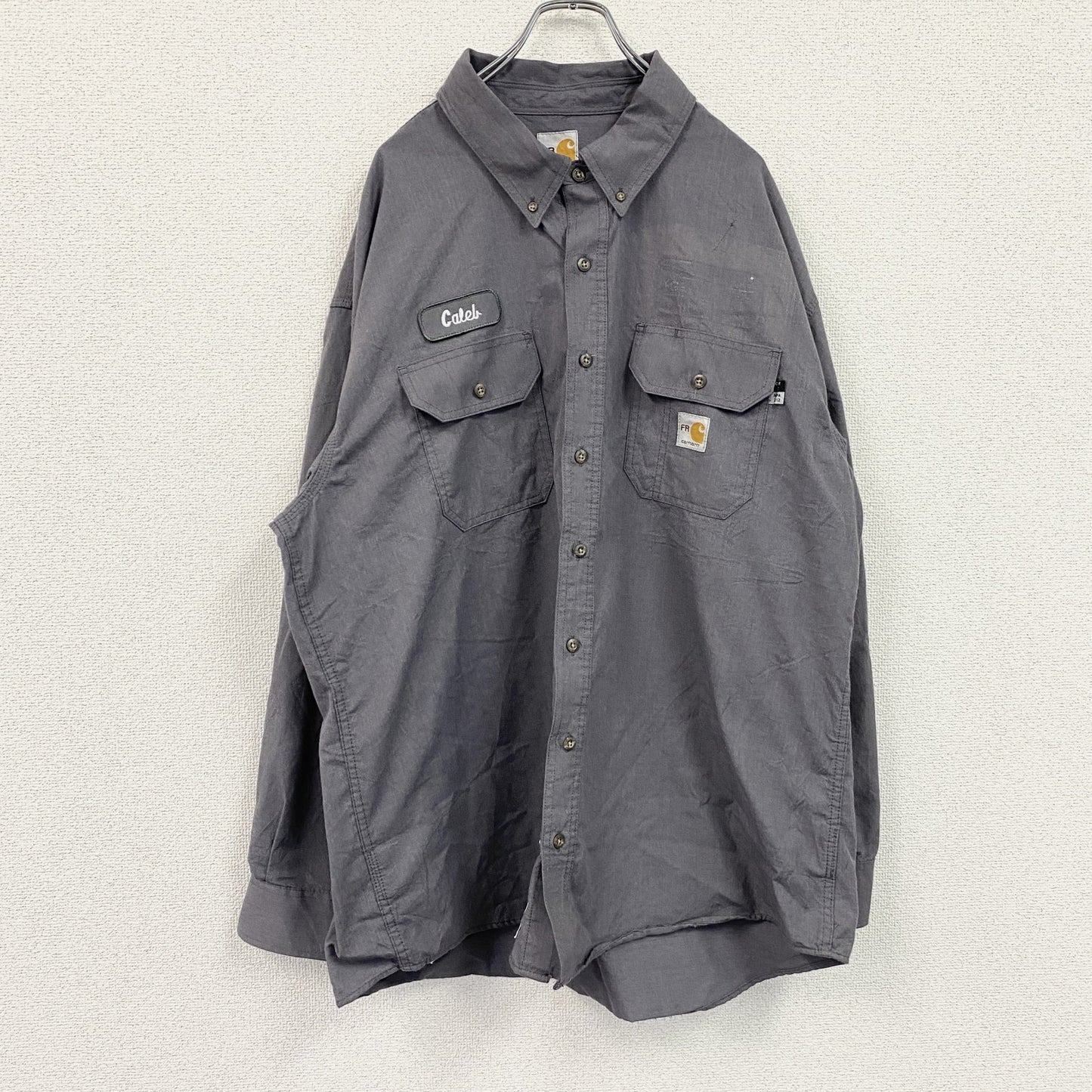 Carhartt　カーハート　長袖ワークシャツ　ボタンダウンシャツ　ダブルポケット　灰色　グレー　2XLサイズ