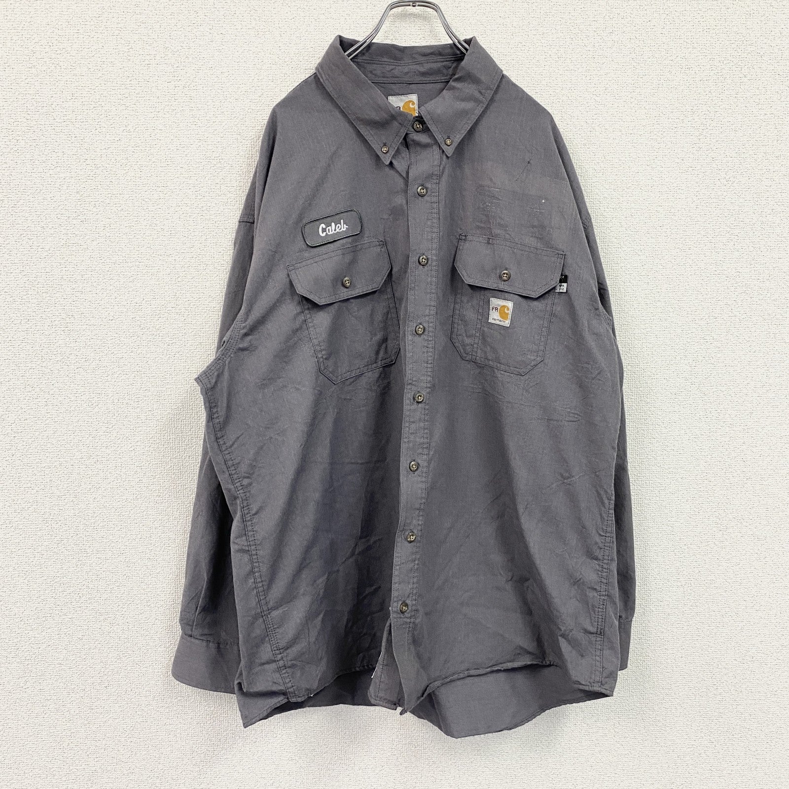 Carhartt　カーハート　長袖ワークシャツ　ボタンダウンシャツ　ダブルポケット　灰色　グレー　2XLサイズ