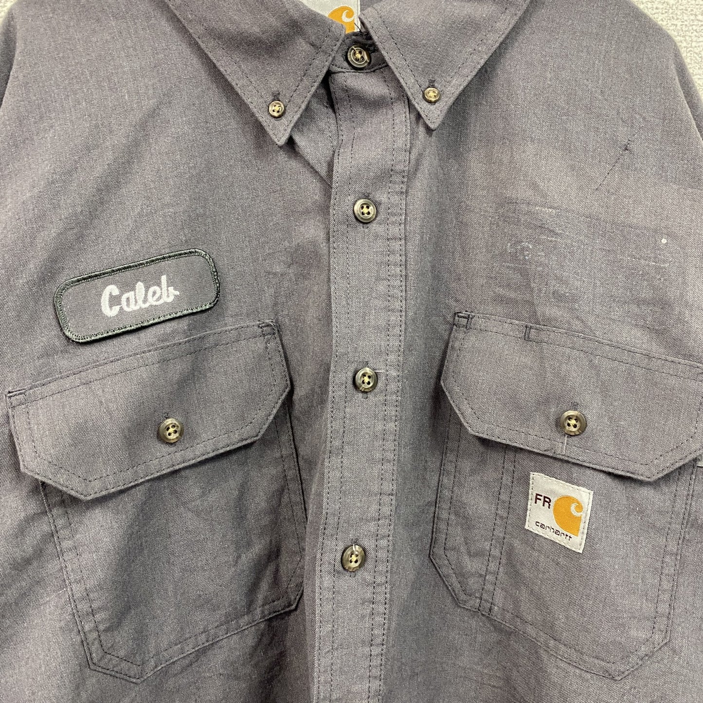 Carhartt　カーハート　長袖ワークシャツ　ボタンダウンシャツ　ダブルポケット　灰色　グレー　2XLサイズ