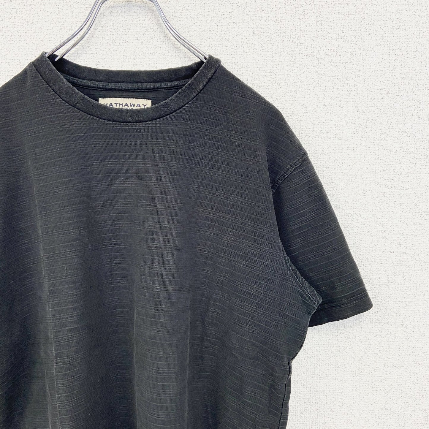 古着 used　HATHAWAY ハサウェイ 　半袖シンプルTシャツ　ノームコア　無地　黒　スポーツウェア　クルーネック　Sサイズ