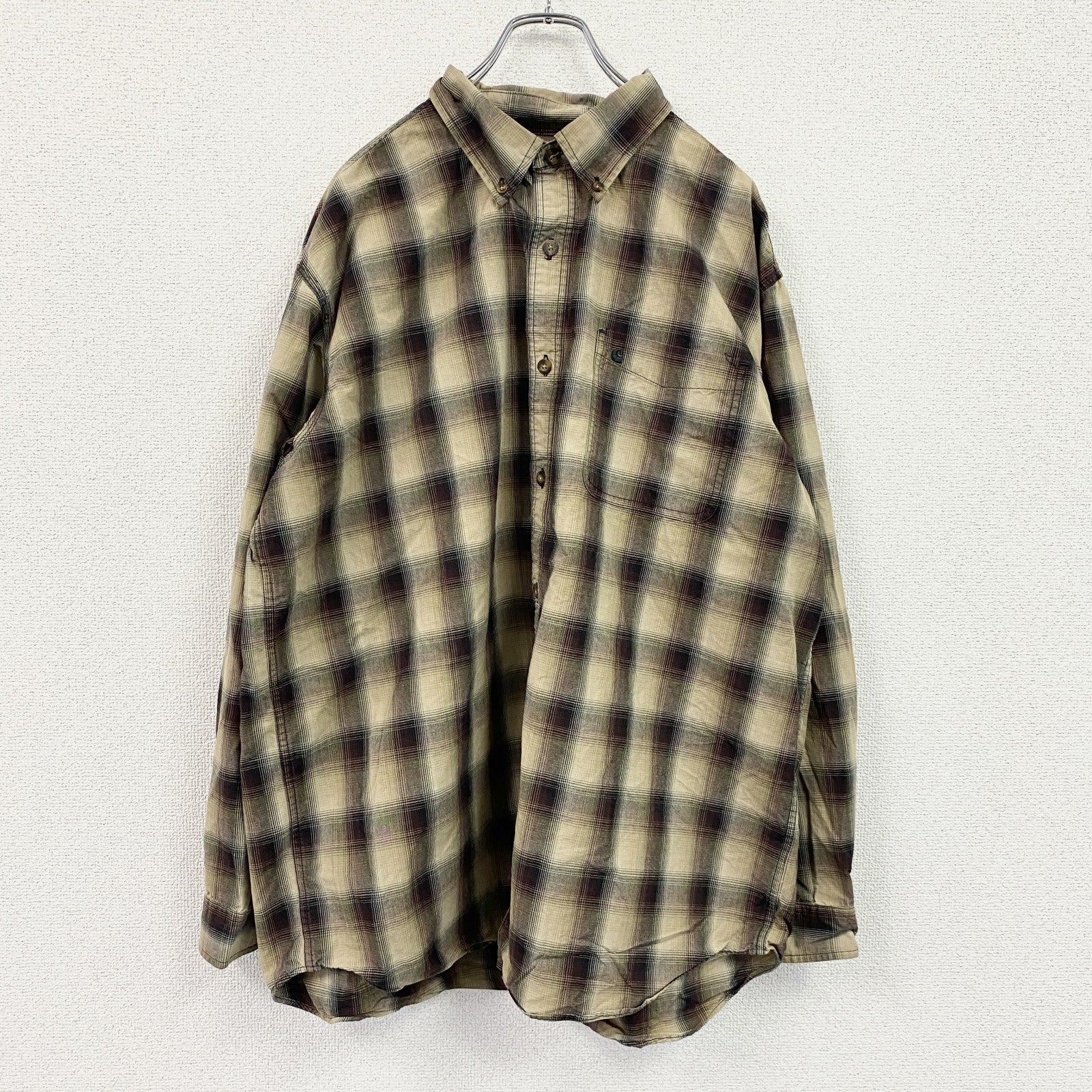 Carhartt　カーハート　長袖ボタンダウンシャツ　オンブレチェック　ベージュ　XLサイズ