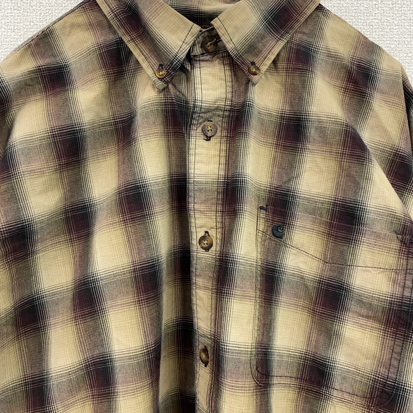 Carhartt　カーハート　長袖ボタンダウンシャツ　オンブレチェック　ベージュ　XLサイズ