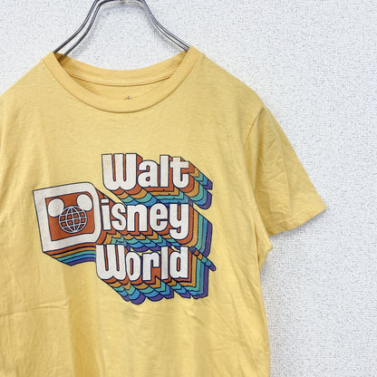 古着 used　Disney　ディズニー　半袖プリントTシャツ　ディズニーワールド　レトロ　黄色　イエロー　クルーネック　Sサイズ