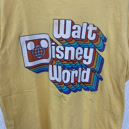 古着 used　Disney　ディズニー　半袖プリントTシャツ　ディズニーワールド　レトロ　黄色　イエロー　クルーネック　Sサイズ
