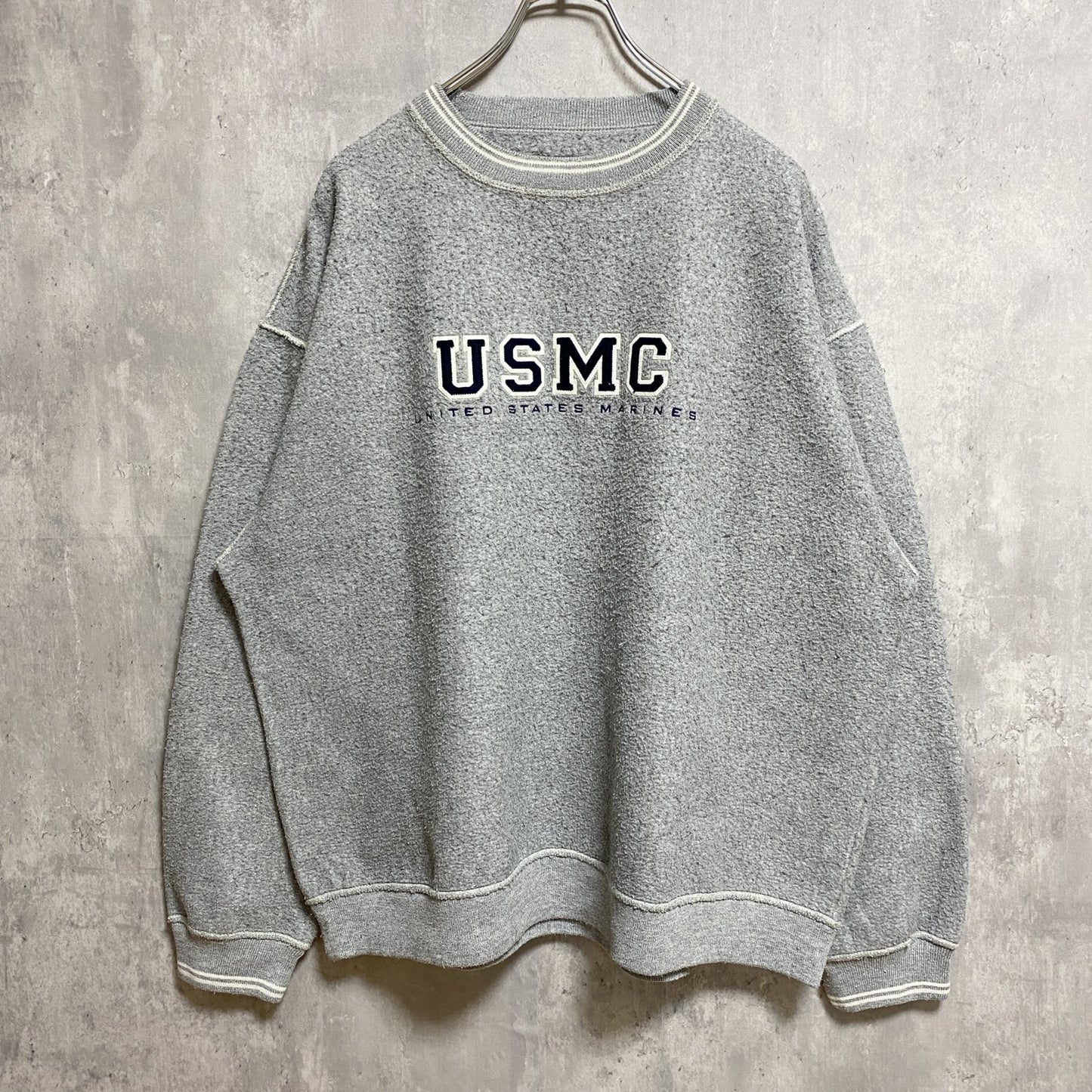 古着 used　GEAR ギア　USMC　長袖スウェット　トレーナー　ラインリブ　グレー　アメリカ海兵隊　XLサイズ