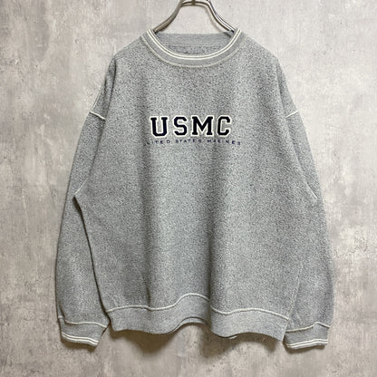 古着 used　GEAR ギア　USMC　長袖スウェット　トレーナー　ラインリブ　グレー　アメリカ海兵隊　XLサイズ