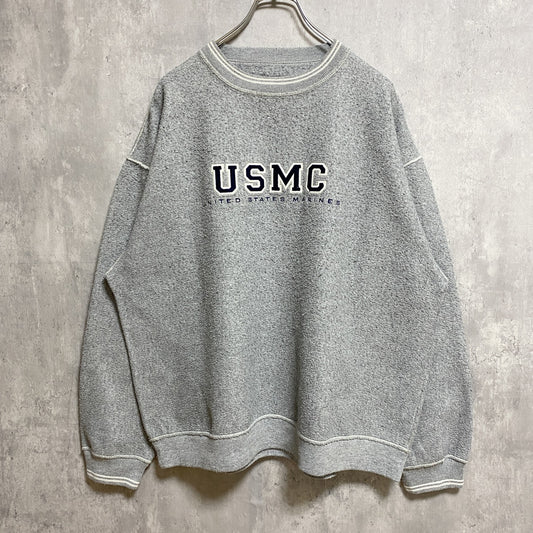 古着 used　GEAR ギア　USMC　長袖スウェット　トレーナー　ラインリブ　グレー　アメリカ海兵隊　XLサイズ