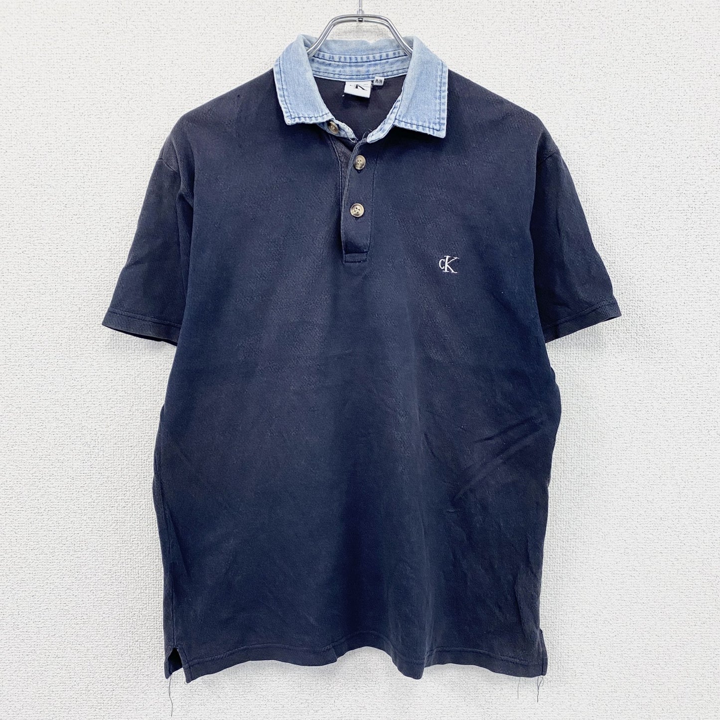 90s～　Colvin Klein Jeans　カルバンクラインジーンズ　半袖ポロシャツ　紺　ネイビー　Mサイズ