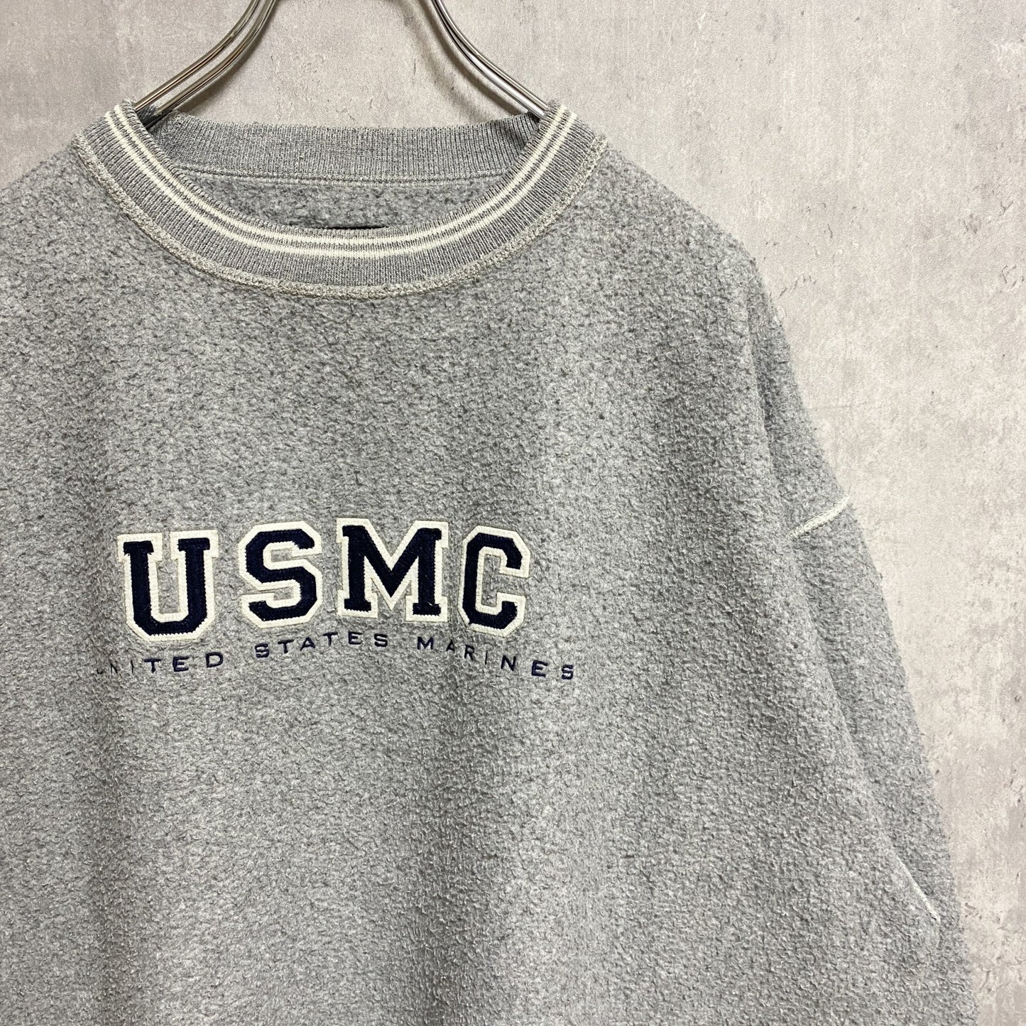 古着 used　GEAR ギア　USMC　長袖スウェット　トレーナー　ラインリブ　グレー　アメリカ海兵隊　XLサイズ