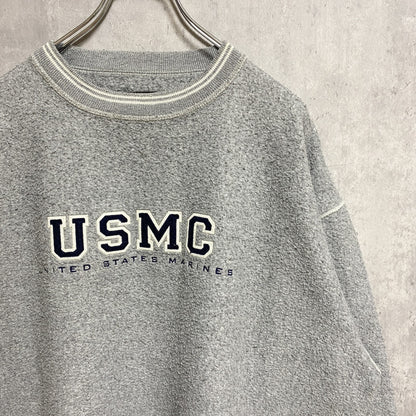 古着 used　GEAR ギア　USMC　長袖スウェット　トレーナー　ラインリブ　グレー　アメリカ海兵隊　XLサイズ