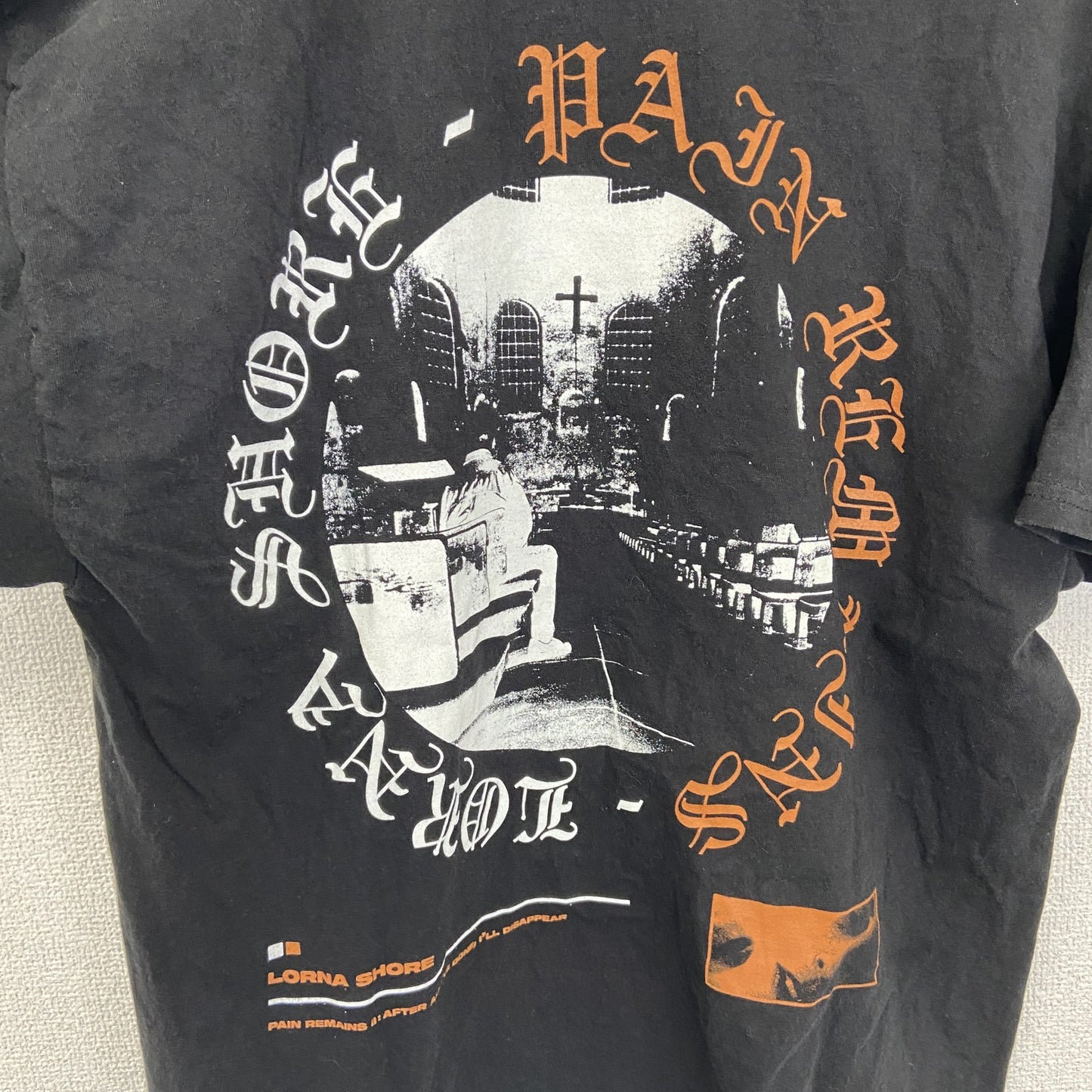 古着 used　champion チャンピオン　半袖バンドTシャツ　バックプリント　ローナ ショア　黒　クルーネック　Lサイズ