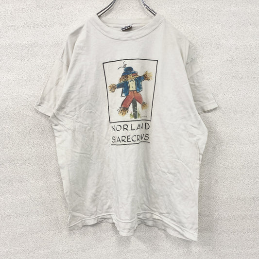 90s～　AIRAK　アイラック　半袖プリントTシャツ　かかし　ヴィンテージ　白　ホワイト　Lサイズ