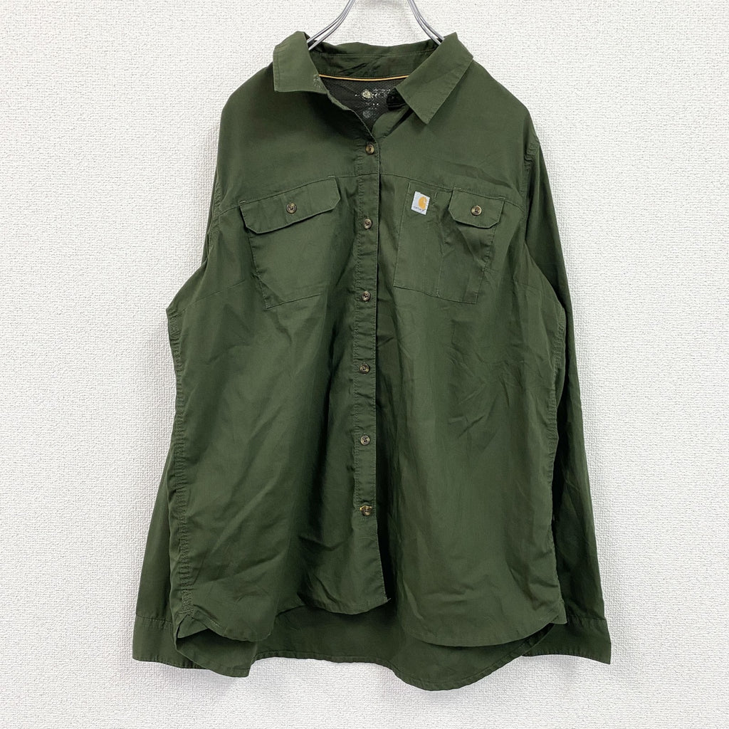Carhartt　カーハート　長袖ワークシャツ　ダブルポケット　マチ付　緑　グリーン　XLサイズ