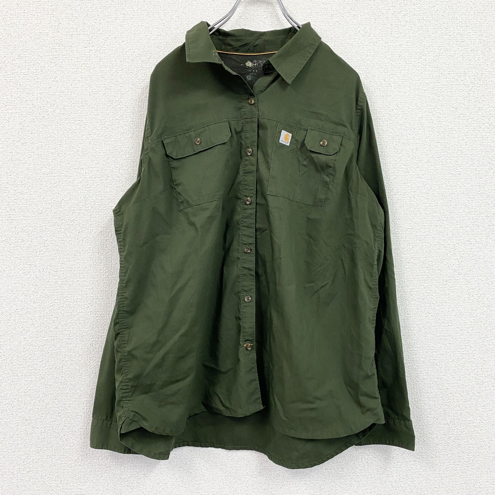 Carhartt　カーハート　長袖ワークシャツ　ダブルポケット　マチ付　緑　グリーン　XLサイズ