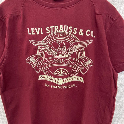 古着　used　LEVI’S　リーバイス　半袖プリントTシャツ　クルーネック　カジュアル　レトロデザイン　赤　ボルドー　Mサイズ