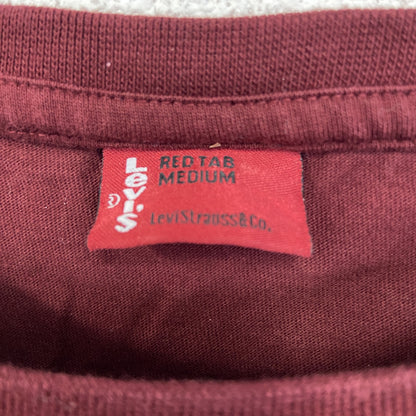 古着　used　LEVI’S　リーバイス　半袖プリントTシャツ　クルーネック　カジュアル　レトロデザイン　赤　ボルドー　Mサイズ