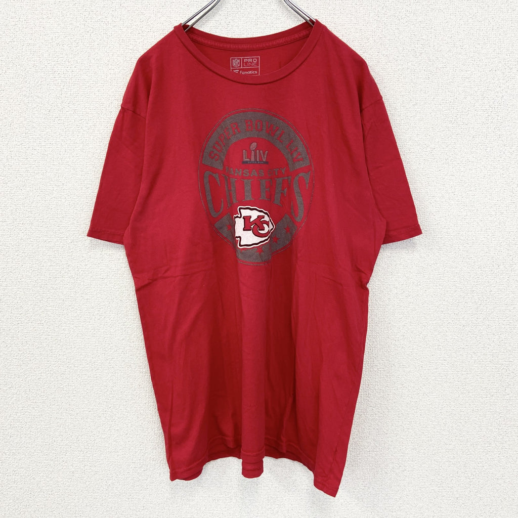 古着　used　PRO LINE　半袖プリントTシャツ　NFL　カンザスシティ チーフス　アメフト　KC　赤　XLサイズ