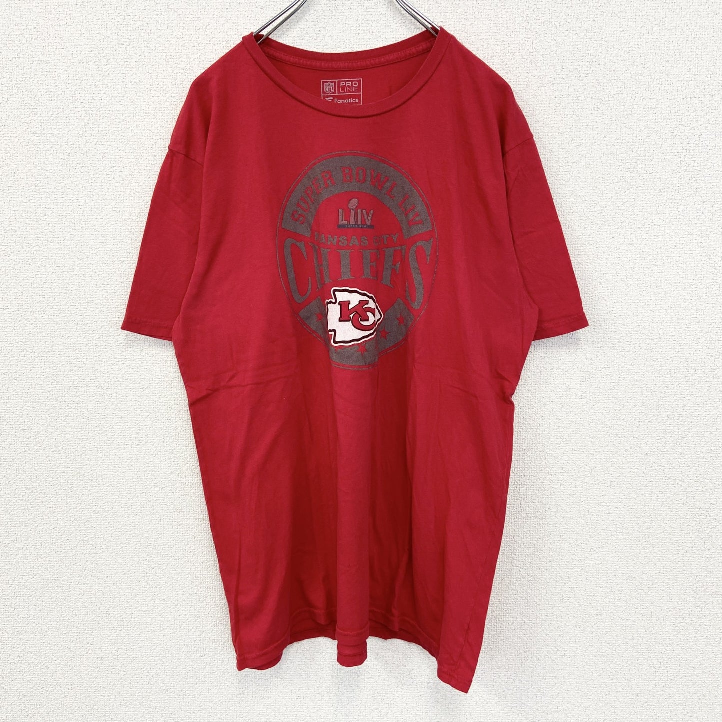 古着　used　PRO LINE　半袖プリントTシャツ　NFL　カンザスシティ チーフス　アメフト　KC　赤　XLサイズ