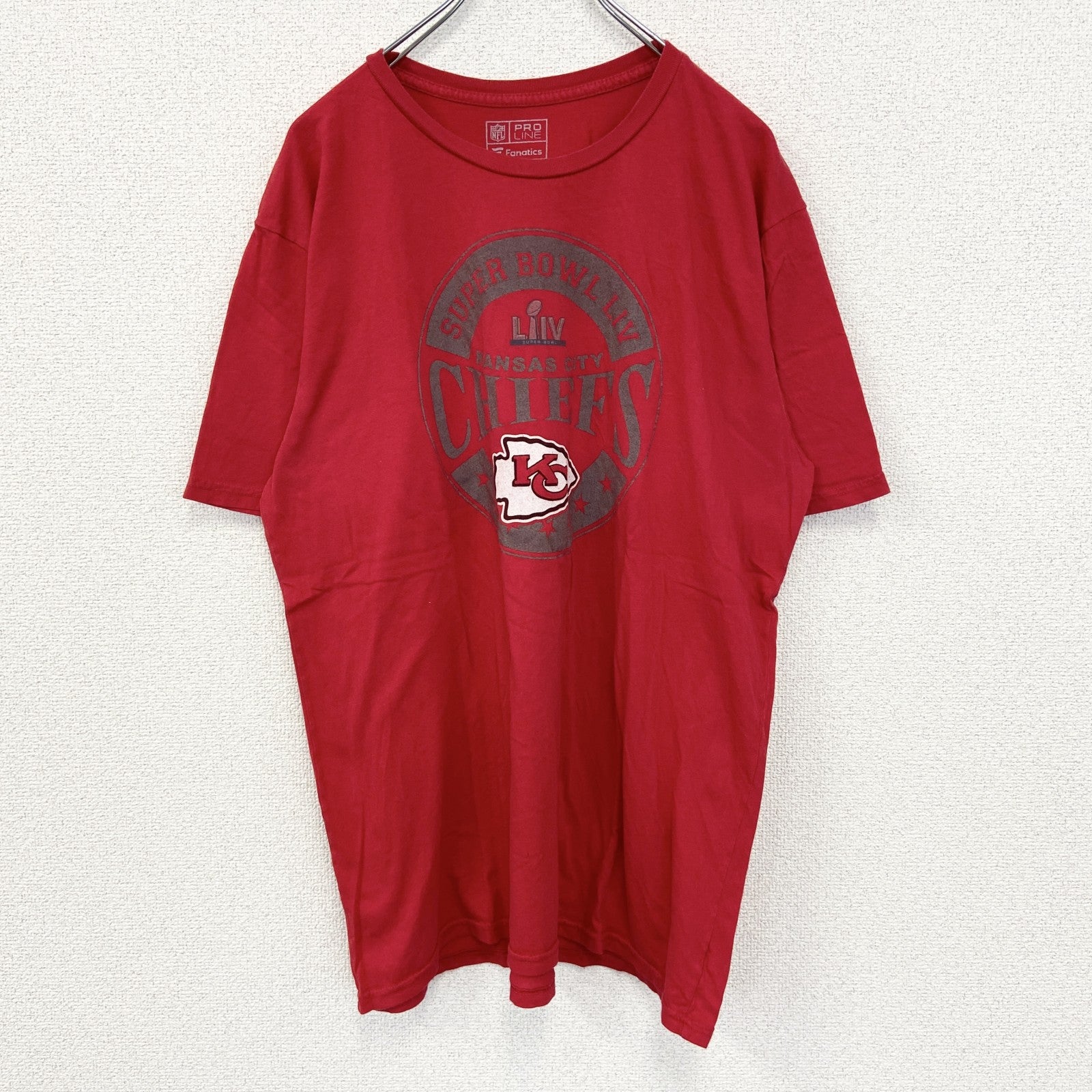 古着　used　PRO LINE　半袖プリントTシャツ　NFL　カンザスシティ チーフス　アメフト　KC　赤　XLサイズ