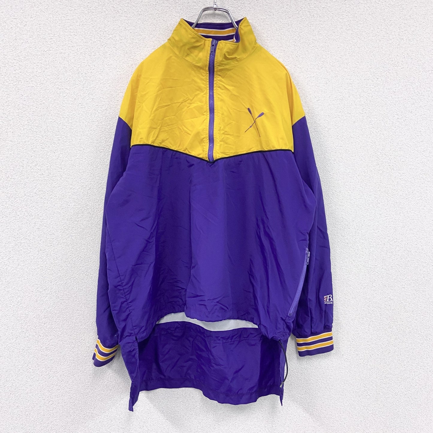 80s～　BOATHOUSE　ハーフジップナイロンプルオーバージャケット　イエロー　パープル　XLサイズ