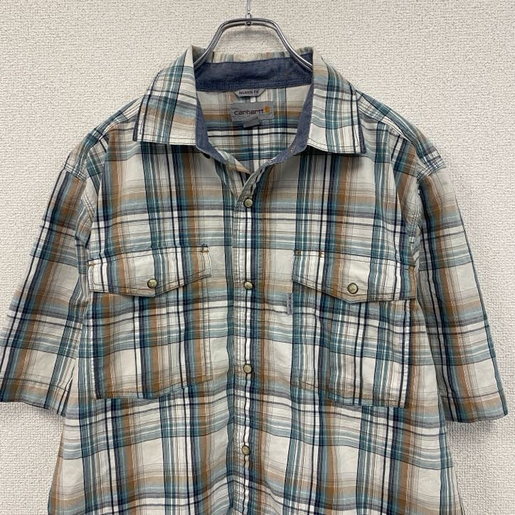 Carhartt　カーハート　半袖チェックシャツ　ラウンドシャツ　マルチカラー　Lサイズ