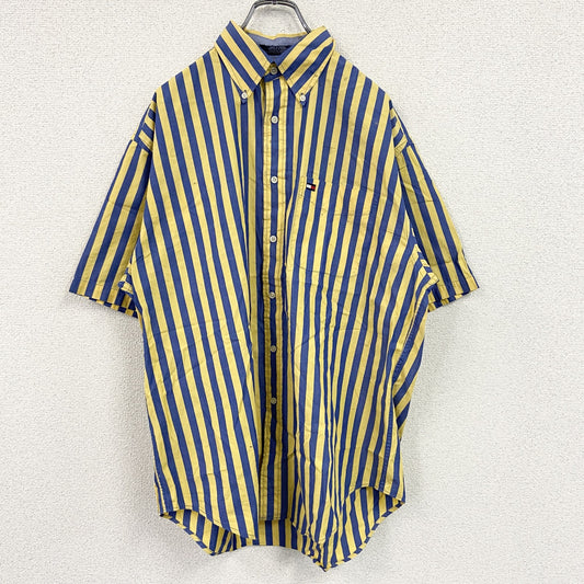 TOMMY HILFIGER　トミーヒルフィガー　半袖ボタンダウンシャツ　ボーダー柄　黄色　イエロー　青　ブルー　Mサイズ