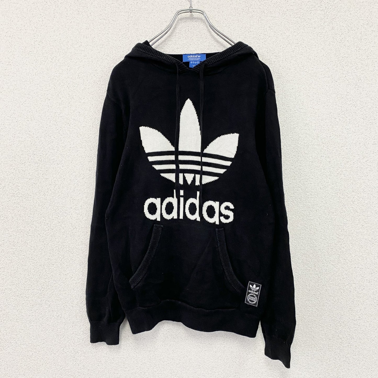 adidas　アディダス　コットンニットパーカー/フーディー　黒　ブラック　Sサイズ　