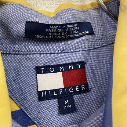 TOMMY HILFIGER　トミーヒルフィガー　半袖ボタンダウンシャツ　刺繍ロゴ　ストライプ柄　黄色　イエロー　ブルー　Mサイズ