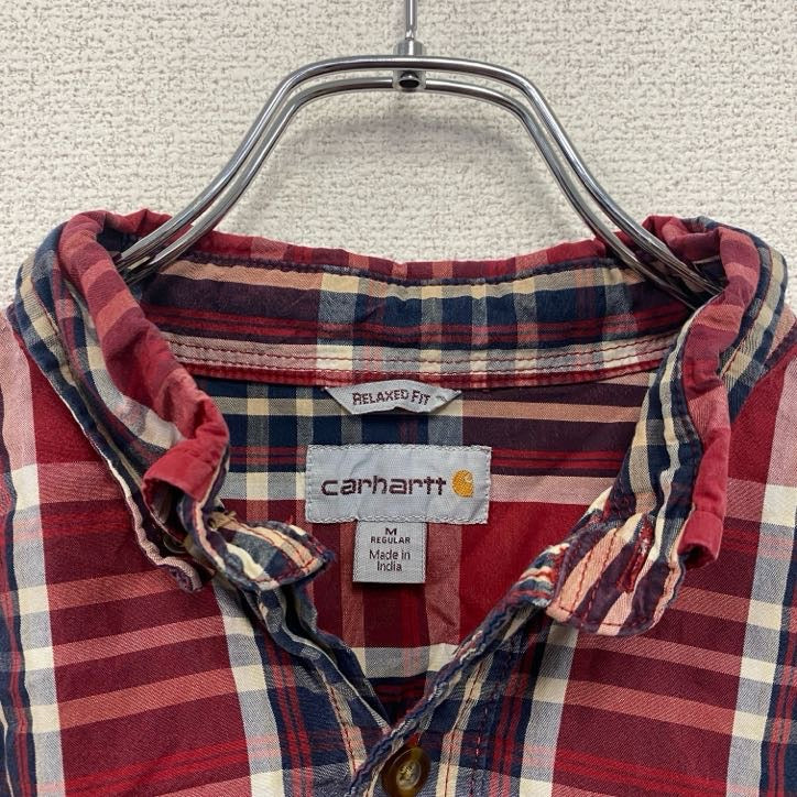 Carhartt　カーハート　半袖チェックシャツ　ラウンドシャツ　赤　レッド　Mサイズ
