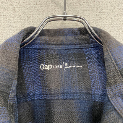 GAP　ギャップ　長袖シャツ　ネルシャツ　チンストラップ　オンブレチェック　チェック柄　青　ブルー　Mサイズ