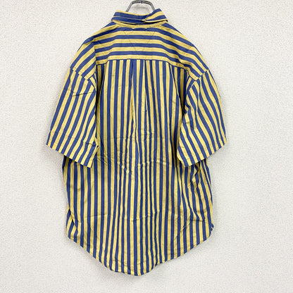 TOMMY HILFIGER　トミーヒルフィガー　半袖ボタンダウンシャツ　刺繍ロゴ　ストライプ柄　黄色　イエロー　ブルー　Mサイズ