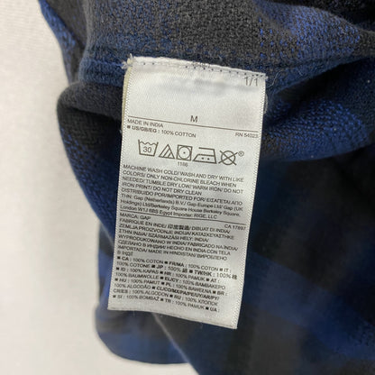 GAP　ギャップ　長袖シャツ　ネルシャツ　チンストラップ　オンブレチェック　チェック柄　青　ブルー　Mサイズ